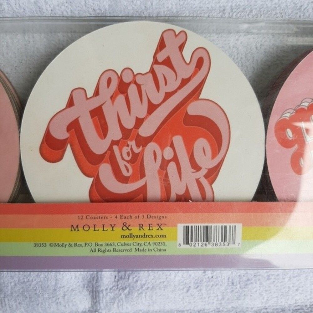 Molly & Rex "Optimistic Messages" Set 12 Coasters Rainbow Retro - Picture 5 of 11